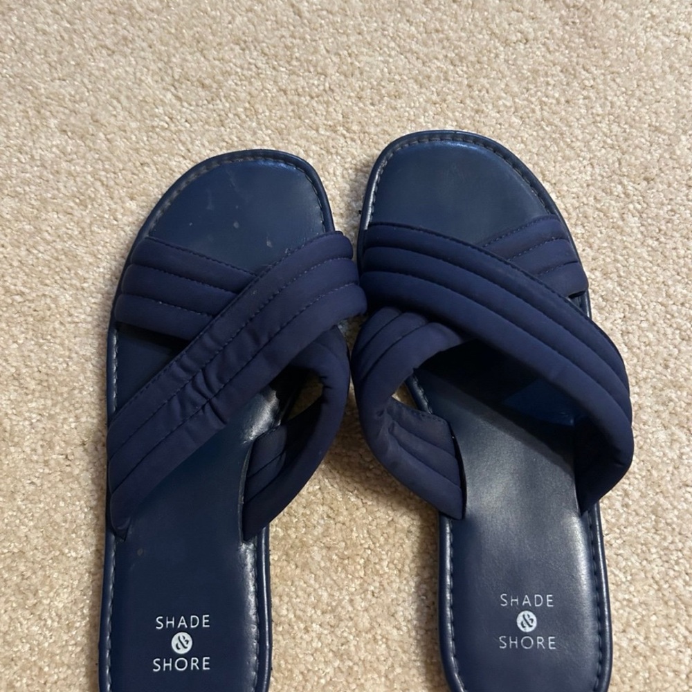 Shade & Shore Blue Slide Sandals with Cross-Strap Design